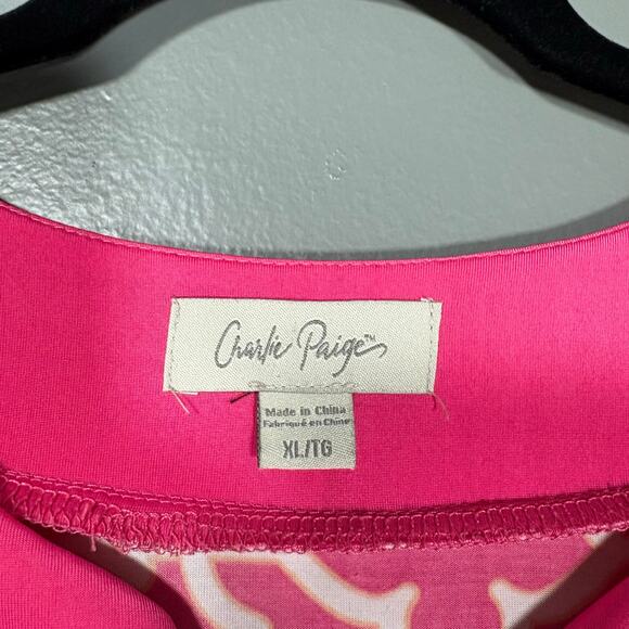 Charlie Paige Women's Retro Glam Pink & White Patterned Top - Size XL - Resort - Picture 4 of 6